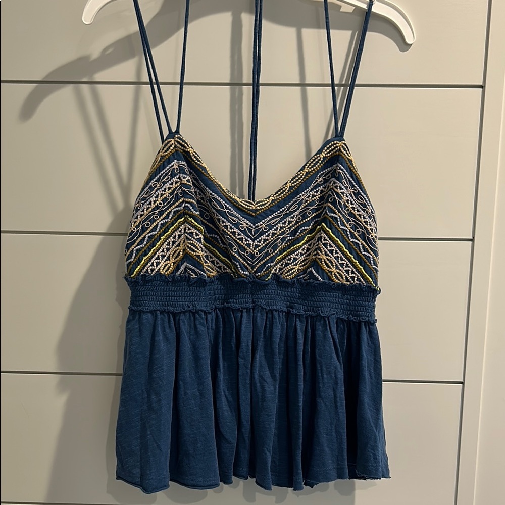 Free People blue boho tank top